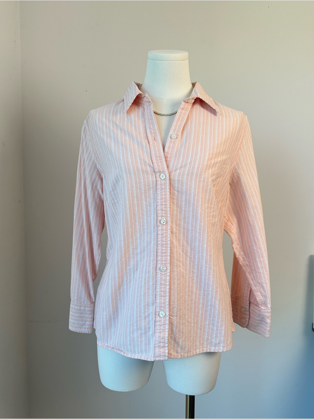Vintage Sonoma Y2K 100% Cotton Classic Light Orange Stripe 3/4 Button-Down Shirt